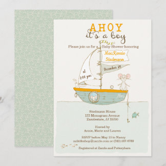 Row Boat Baby Shower invitation for a Boy
