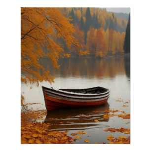 Row Boat Lake Colourful Autumns Wend Timeless Art Poster