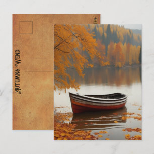 Row Boat Trees Colourful Autumns Wend Timeless Art Postcard