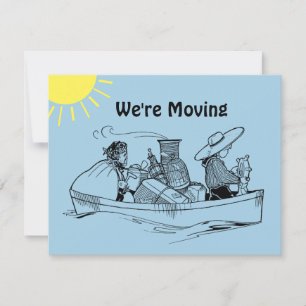 Row Boat We're Moving Blue Announcement Card