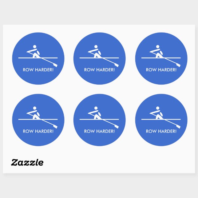 Row harder fun rowing blue sports classic round sticker (Sheet)