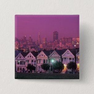 Row houses at sunset in San Francisco, 2 Inch Square Button