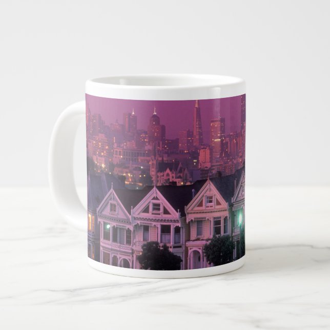 Row houses at sunset in San Francisco, Large Coffee Mug (Front Left)
