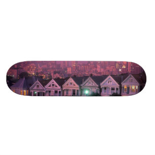 Row houses at sunset in San Francisco, Skateboard