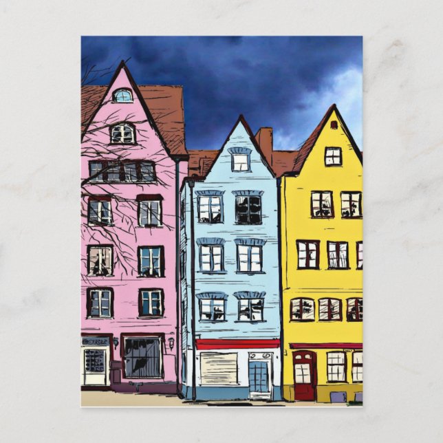 ROW MAISONS ART COLORÉ CARTE POSTALE (Devant)