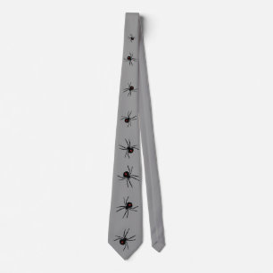Row of Black Widow Spiders Red Marking Grey Tie