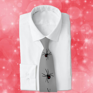 Row of Black Widow Spiders Red Marking Grey Tie