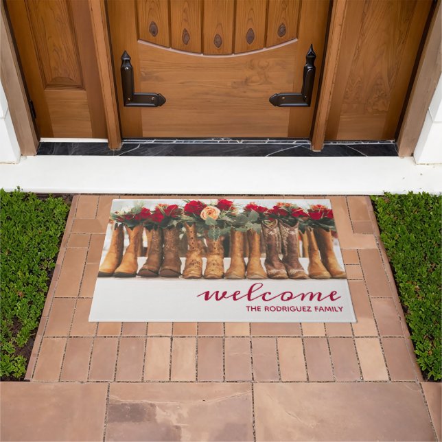 Row of Boots with Flowers Doormat (Outdoor)