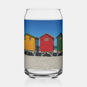 Row of Brightly Colored Beach Huts Can Glass