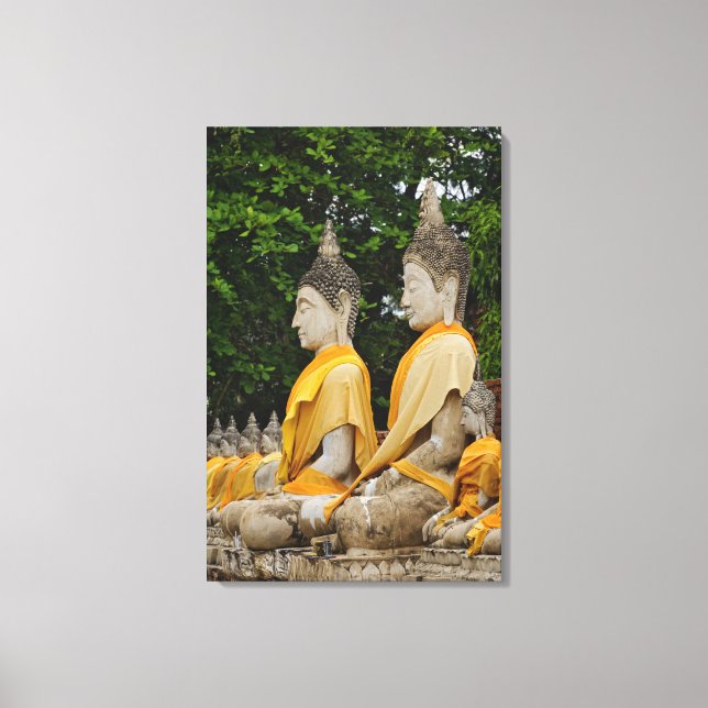 Row of Buddha statues, Wat Yai Chaya Mongkol Canvas Print (Front)