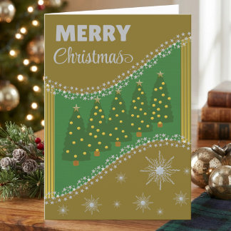 Row Of Christmas Trees With Stars Holiday Card