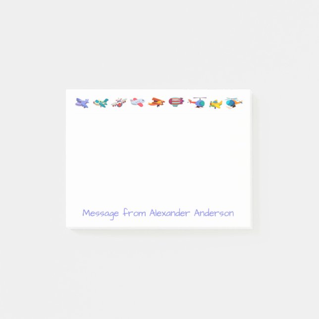 Row of Colourful Airplanes Personalize Notes (Front)
