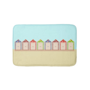Row of Colourful Beach Huts Bath Mat
