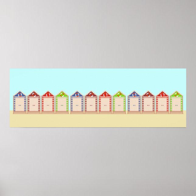 Row of Colourful Beach Huts Poster (Front)