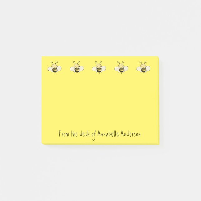 Row of Cute Cartoon Bees Personalize Post-it Notes (Front)