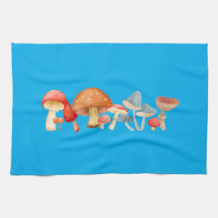 Row of Cute Mushroom Fungi Lover Mycology Kitchen Towel