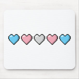 Row of Five Transgender Pride Flag Pixel Hearts Mouse Pad