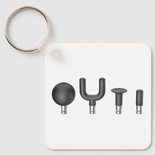Row of four different massage heads for a massage  keychain (Front)