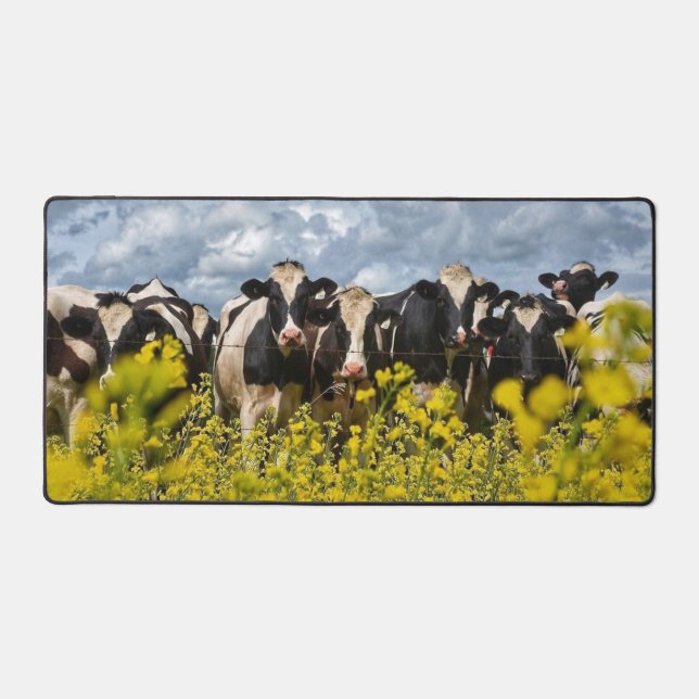 Row of Holstein Cows Desk Mat (Front)