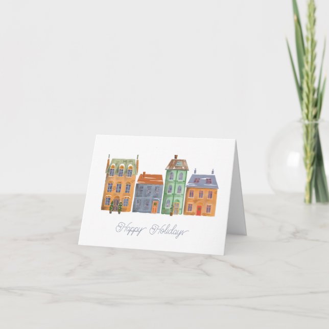 ROW OF HOUSES Folded Holiday Card (Front)