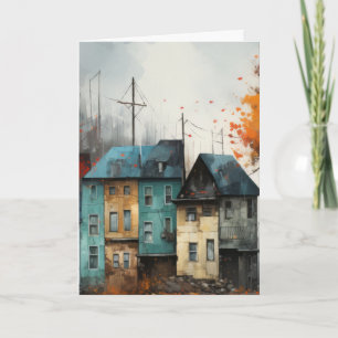 Row of Houses In Autumn Hello Greeting Card
