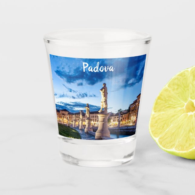 Row of illuminated statues in Padova Shot Glass (Front)