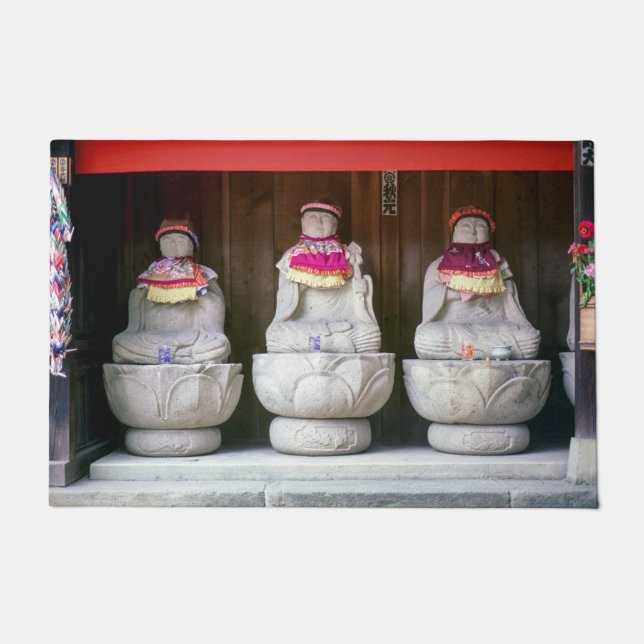 Row of Jizo monk statues with bib and hat - Japan  Doormat (Front)
