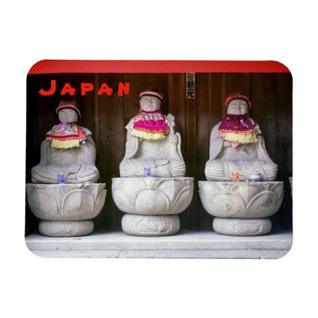Row of Jizo monk statues with bib and hat - Japan Magnet (Horizontal)