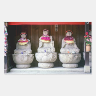 Row of Jizo monk statues with bib and hat - Japan Sticker