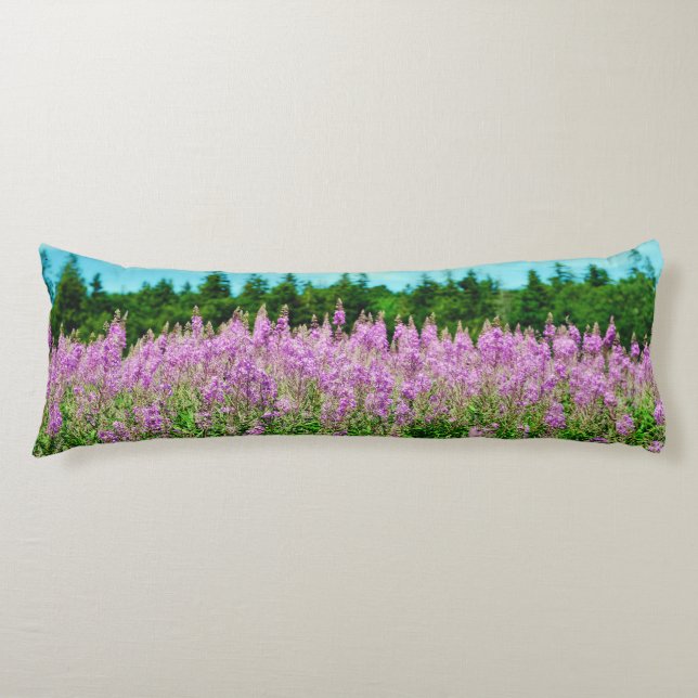 Row of Lavender Lupins Body Pillow (Front)