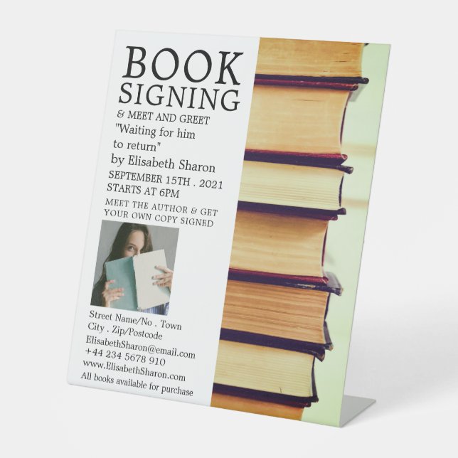 Row of Old Books, Writers Book Signing Advertising Pedestal Sign (Front)