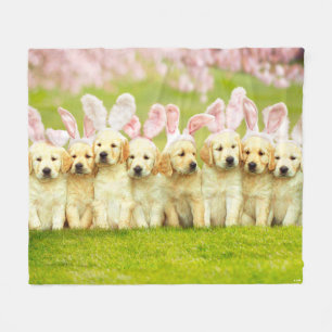 Row of Puppy Bunnies Fleece Blanket