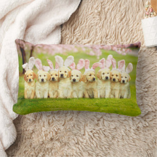 Row of Puppy Bunnies Lumbar Pillow