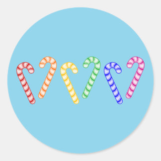 Row of Rainbow Candy Canes Classic Round Sticker