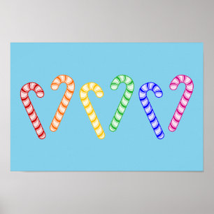 Row of Rainbow Candy Canes Poster