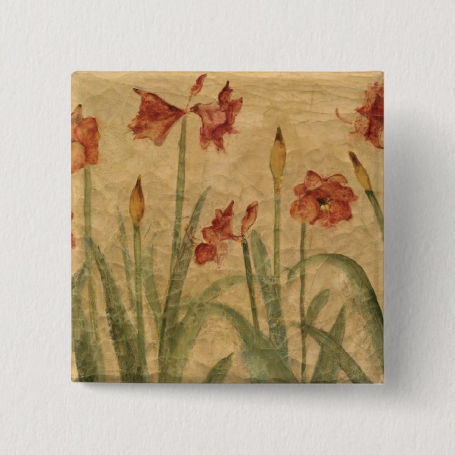 Row of Red Amaryllis 2 Inch Square Button (Front)