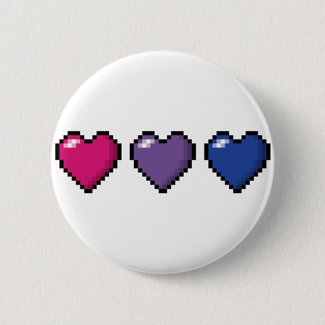 Row of Three Bisexual Pride Flag Pixel Hearts 2 Inch Round Button (Front)