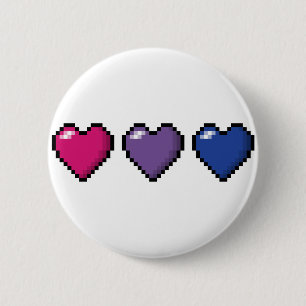 Row of Three Bisexual Pride Flag Pixel Hearts 2 Inch Round Button
