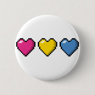 Row of Three Pansexual Pride Flag Pixel Hearts 2 Inch Round Button