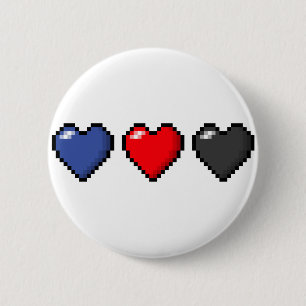 Row of Three Polyamory Pride Flag Pixel Hearts 2 Inch Round Button