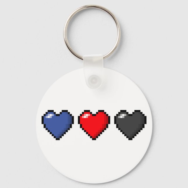 Row of Three Polyamory Pride Flag Pixel Hearts Keychain (Front)
