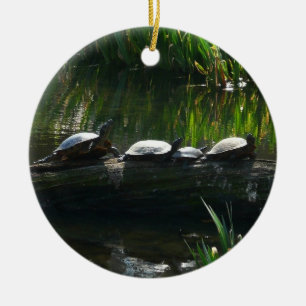 Row of Turtles Green Nature Photo Ceramic Ornament