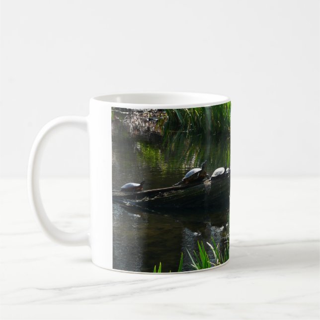 Row of Turtles Green Nature Photo Coffee Mug (Left)