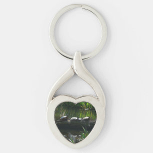 Row of Turtles Green Nature Photo Keychain