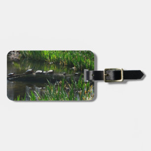 Row of Turtles Green Nature Photo Luggage Tag
