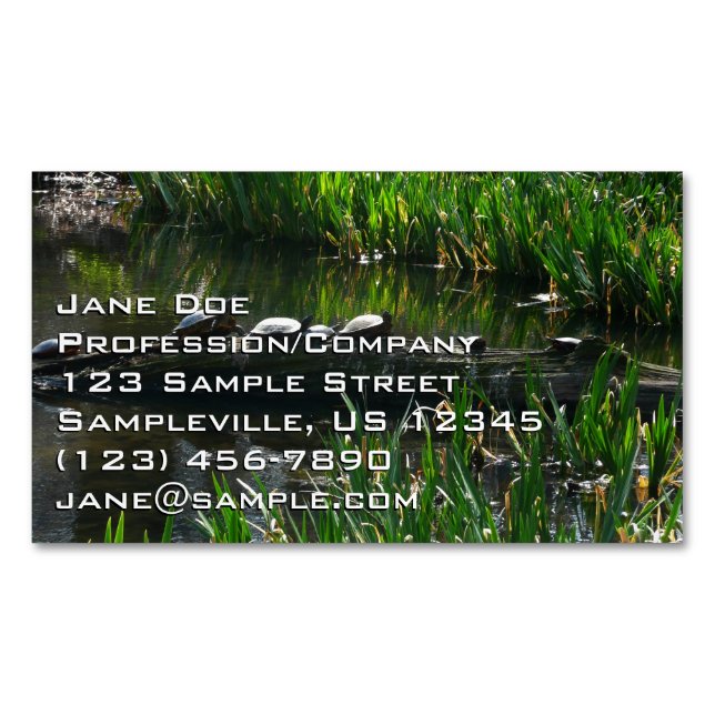 Row of Turtles Green Nature Photo Magnetic Business Card (Front)