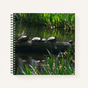 Row of Turtles Green Nature Photo Notebook