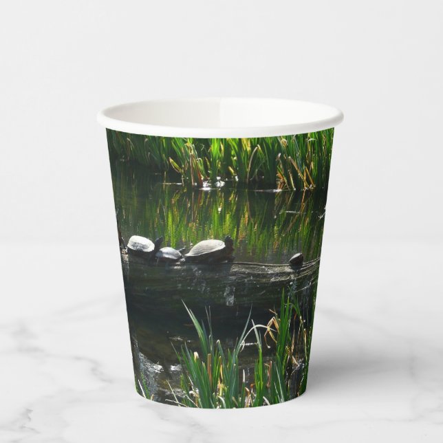 Row of Turtles Green Nature Photo Paper Cups (Left)