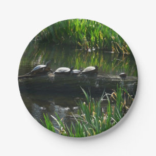 Row of Turtles Green Nature Photo Paper Plate