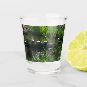 Row of Turtles Green Nature Photo Shot Glass